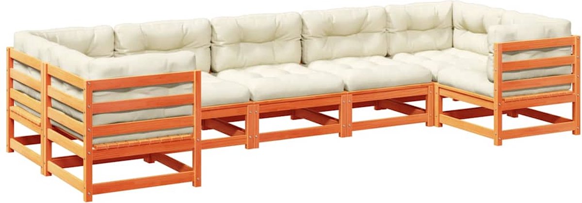 Massief grenenhouten loungeset in wasbruine kleur met kussens - Tuinmeubels - Buitendiner
