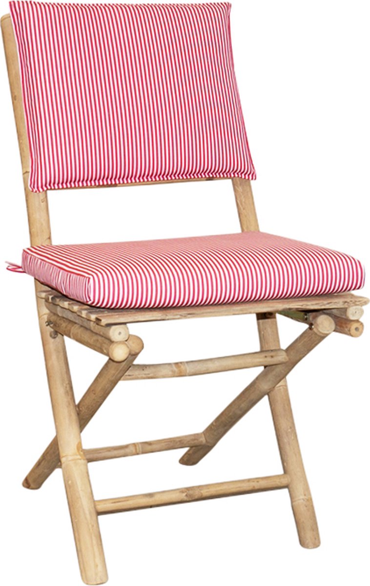 Dekoratief | Stoel m/kussens, naturel/rood/wit, bamboe/polyester, 45x65x94cm | A254052