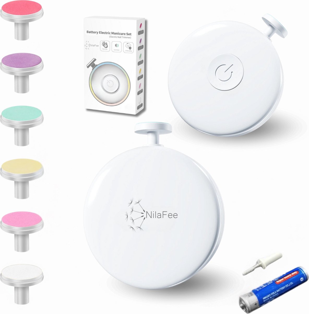NilaFee®- Electrische Baby Nagelvijl - Inclusief Batterijen - Manicureset - Verzorgingsset - Nagelschaartje - Wit