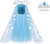 Prinsessenjurk meisje - Frozen jurk - Elsa -  Prinsessen Verkleedkleding - maat 98 (100) + kroon