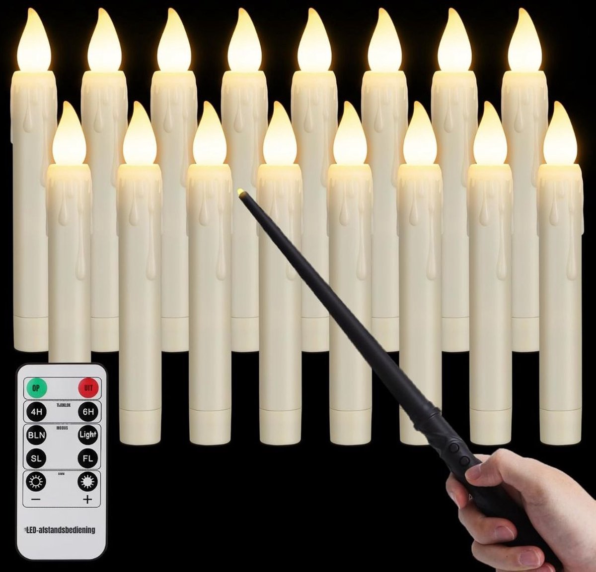 Zylo® Zwevende Kaarsen - Floating Candles - Hangende Kaarsen - 16pcs Magische Hangkaarsen - 20x20x170cm - Wit