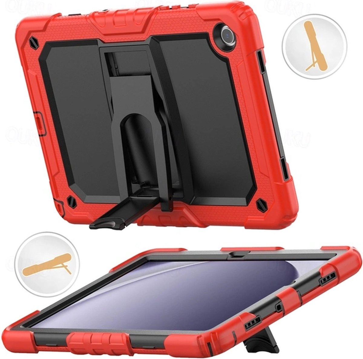 Ipad 9.7 2017/2018 - tablet hoes - rood/zwart - met schouderband