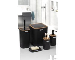 Badkamer Set - Prullenbak 5 liter - Toiletborstel - Zeeppompje - Zeepbakje - Tandenborstel Houder - Set van 5 - Zwart