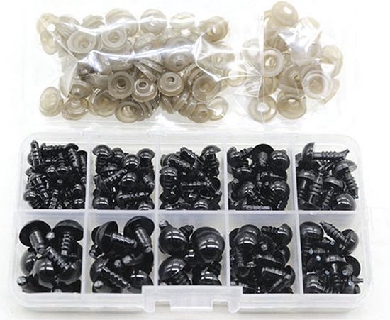 Knaak Veiligheidsoogjes - Dierenogen - 6 - 12 mm - Incl. Opbergdoos - 100 Stuks - Zwart