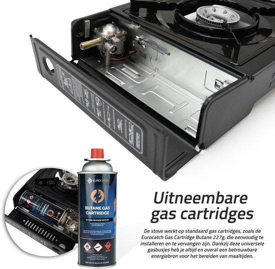 Eurocatch 2 pits Kooktoestel op Gas - incl 4 Butaan Gasbussen - Gas Stove - Camping Kooktoestel - Gaspit - Gasfornuis - Gasstel - Cooker van Eurocatch — afbeelding 3
