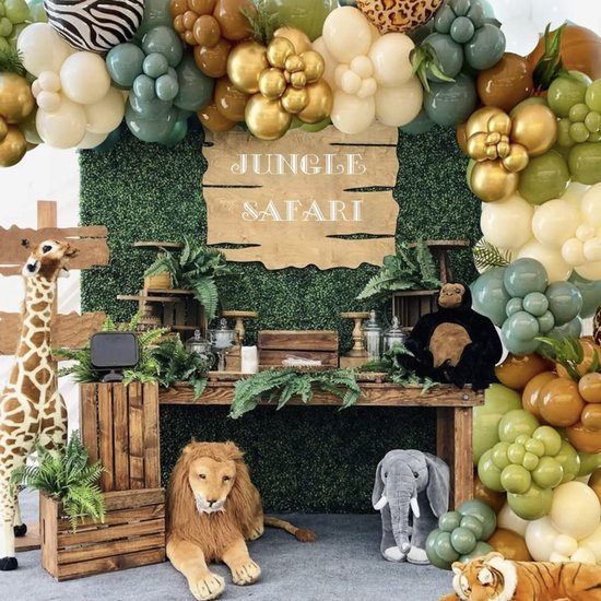 R&O deco SAFARI - Décorations de fête 156 pièces - Safari, Girafe, Zebra, Cheetah, Tigre, Zoo, ballons, fête, ensemble de décoration, party, décoration, arche de ballons