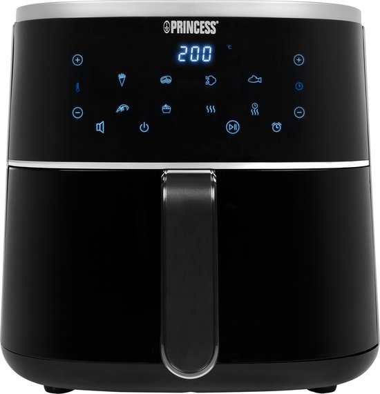 Princess Digitale Airfryer 182238 – 4 liter – PFAS vrij – Groot – Heteluchtfriteuse – Zwart – Digital Touchscreen – 8 Automatische Programma’s – Inclusief in hoogte verstelbaar Grillrack