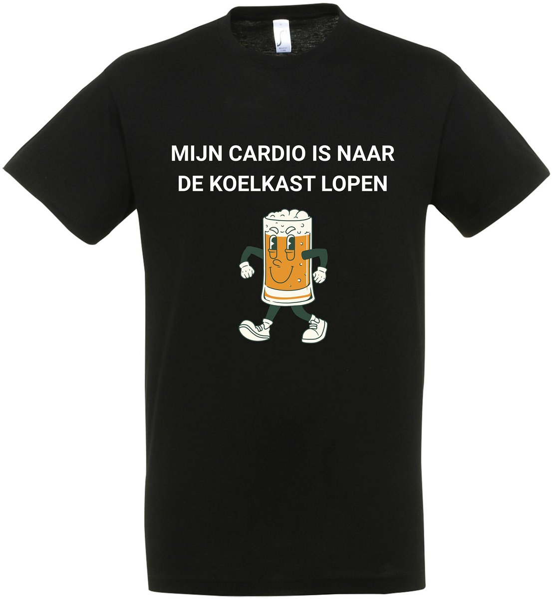 Mijn cardio is naar de koelkast lopen T-shirt - Bier t-shirt - CraftBeer - Beer - Proost - Heren - grappige drank feest teksten en zinnen - bierpakket kado idee - Maat L