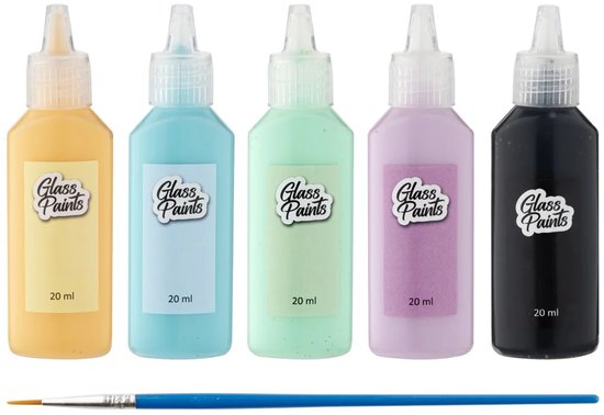 Peinture pour verre - lot de 5 couleurs - décoration verre - vert, rose, bleu, jaune, noir