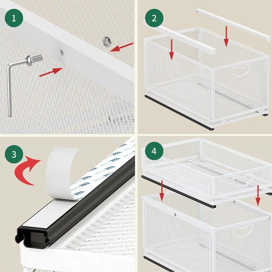 Tiroir coulissant sans perçage | Tiroir sans perçage | Organisateur pour évier | Rangement pour sièges-auto de Cuisine | Organisateur de comptoir | Étagère à épices | Organisateur d'évier