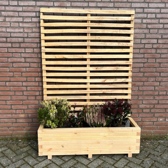 Houten plantenbak met klimrek, naturel, met planten