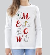 Noël / T-shirt de Noël | Cadeau de Noël | Miaou | Filles | Blanc | Enfant 10 - 11 ans | Taille 146