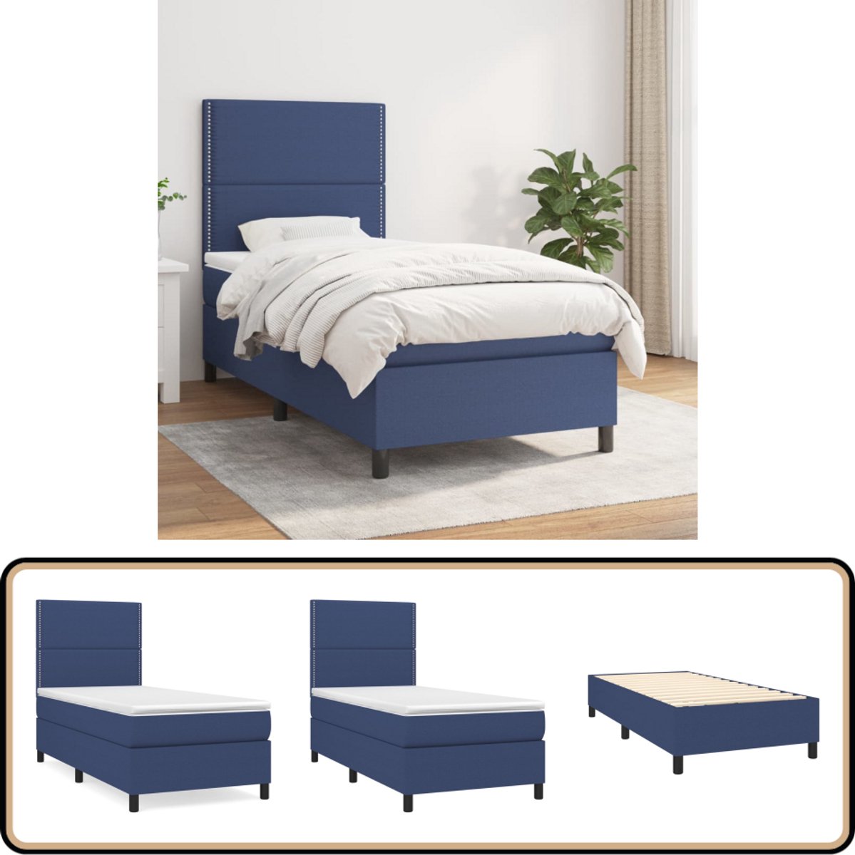 vidaXL Boxspring - Blauw - Inclusief Matras en Topmatras Boxspringbed - Boxspring - Tweepersoonsbed - Bed - Slaapkamerinrichting