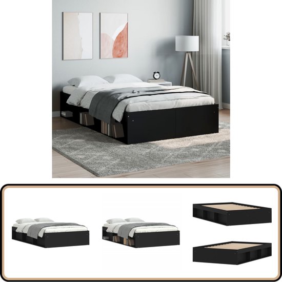 vidaXL Bedframe - Zwart - 120x200 cm - Hout Houten Bed Frame - Zwarte Bed Frame - Tweepersoons Bed Frame - Boxspring Bed Frame - Modern Bed Frame