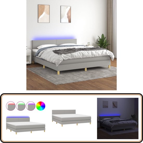 vidaXL Boxspring met LED en matras - 180x200 cm Boxspring - Led Bed ...