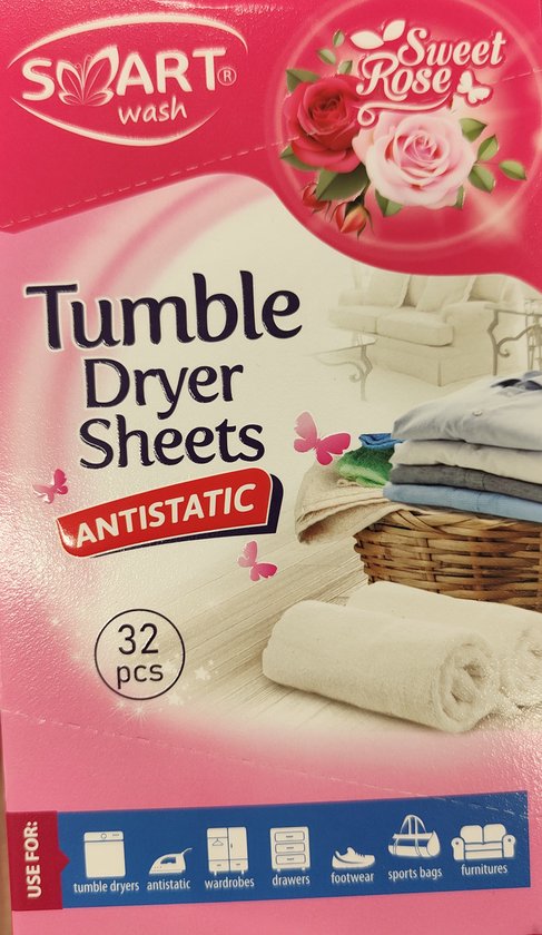 Droogtrommeldoekjes | droogtrommel doekjes | Sweet Rose | Droogtrommel doekjes Droogtrommel doekjes anti-statisch | Droger doekjes | Wasdroger doekjes | Geurdoekjes droger | Anti-kreuk doekjes | Wasverzachter doekjes | 32 stuks