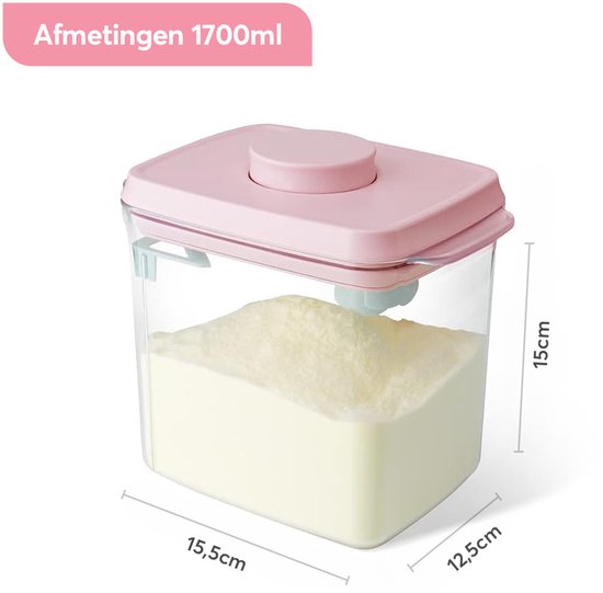 ANKOU 1700 Melkpoeder bewaarbus kleur: roze - Melkpoeder doseerdoos - Babyvoeding opslag - Melkpoeder dispenser| Babyvoeding opslag |voorraad pot met vacuüm deksel inclusief maatschep (5gram poeder) van ANKOU — afbeelding 3