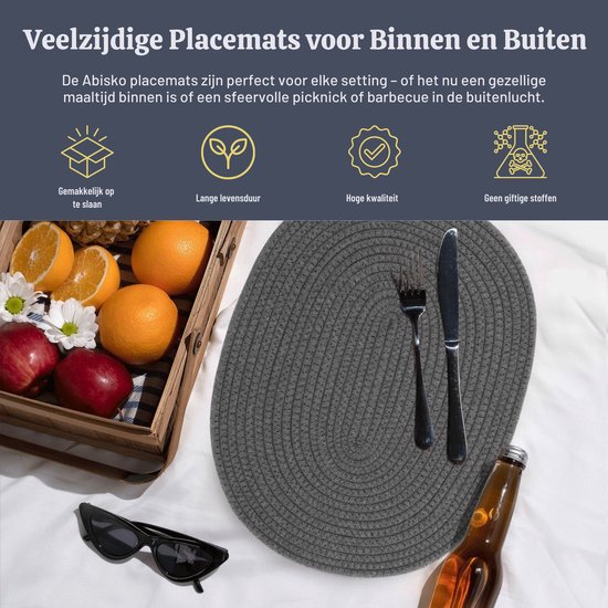 Napperons de Sophie Nordinn® - Set de table Abisko (Gris foncé) - Ensemble (4 pièces) en Katoen - 43 cm x 34 cm