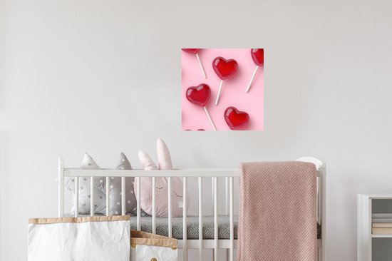 Muurstickers - Sticker Folie - Lollies - Hartjes - Roze - 30x30 cm - Plakfolie - Muurstickers Kinderkamer - Zelfklevend Behang - Zelfklevend behangpapier - Stickerfolie