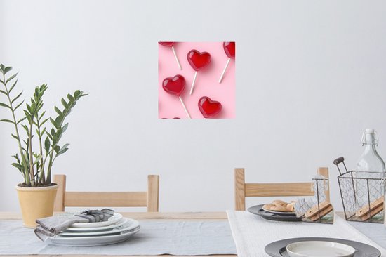 Muurstickers - Sticker Folie - Lollies - Hartjes - Roze - 30x30 cm - Plakfolie - Muurstickers Kinderkamer - Zelfklevend Behang - Zelfklevend behangpapier - Stickerfolie