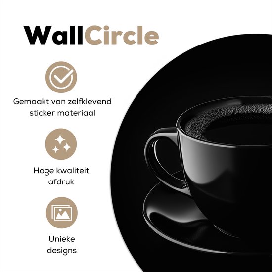 WallCircle® - Cercle de papier peint 30x30 cm - Stickers muraux Zwart - Café - Tasse - Cercle mural salon - Cercle mural chambre - Décoration de chambre autocollante - Accessoires de Décoration murale