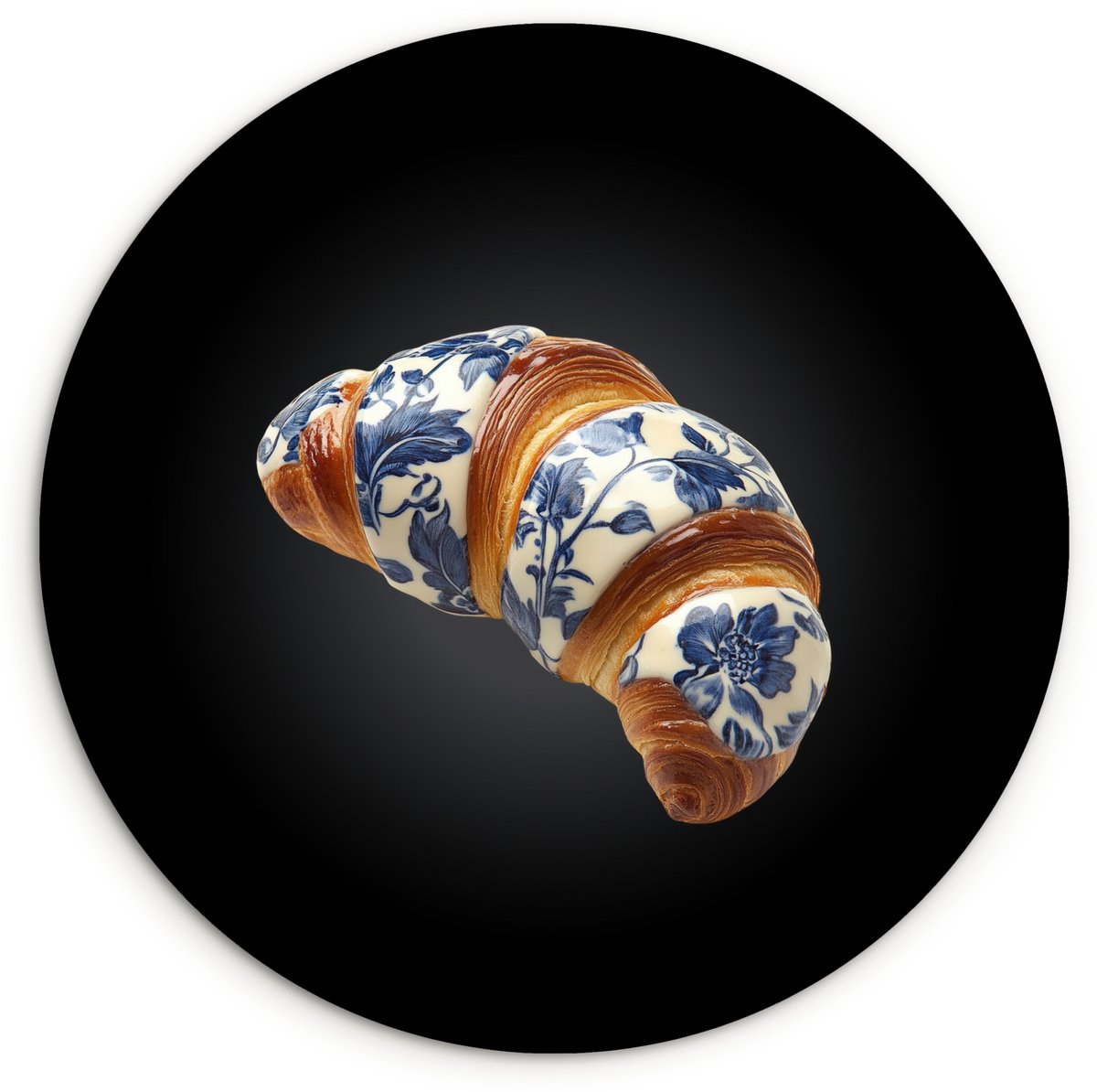 WallCircle Wandcirkel 90x90 cm - Muurcirkel Croissant - Bloemenpatroon - Delftsblauw - Muurdecoratie woonkamer - Wanddecoratie slaapkamer - Kamer decoratie accessoires - Ronde schilderijen Croissant - Delftsblauw