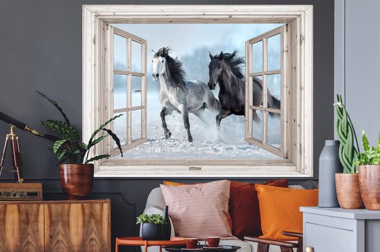 Stickers muraux - Film autocollant - Transparent - Paarden - Hiver - Animaux - Nature - Wit - 160x120 cm - Film adhésif - Stickers muraux chambre enfant - Papier peint autocollant XXL - Papier peint autocollant - Film autocollant