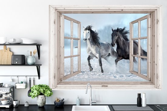 Stickers muraux - Film autocollant - Transparent - Paarden - Hiver - Animaux - Nature - Wit - 160x120 cm - Film adhésif - Stickers muraux chambre enfant - Papier peint autocollant XXL - Papier peint autocollant - Film autocollant