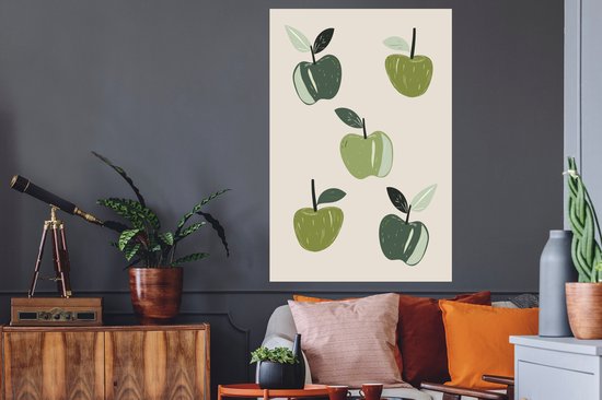 Muurstickers - Sticker Folie - Appels - Groen - Illustratie - Bladeren - 80x120 cm - Plakfolie - Muurstickers Kinderkamer - Zelfklevend Behang - Zelfklevend behangpapier - Stickerfolie