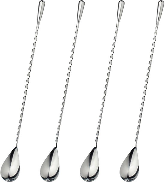 Cuillères à cocktail et à bar longues en acier inoxydable Inovra ® pour Cuisine et café, Set de 4, 30 cm