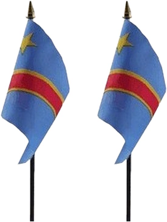 Congo - 2x - mini drapeau 10 x 15 cm sur pique - Drapeau du Landen - H27 cm - polyester