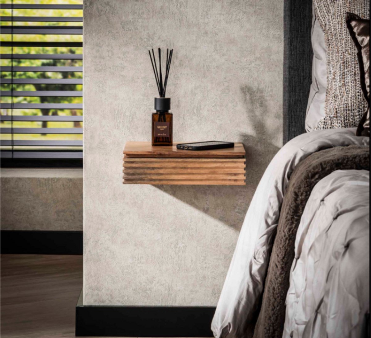 Meubelplaats Riva XS - Zwevende nachtkastjes set van 2 - 1 lade per kastje - Acaciahout naturel - 30 cm breed - 30x25x8 cm