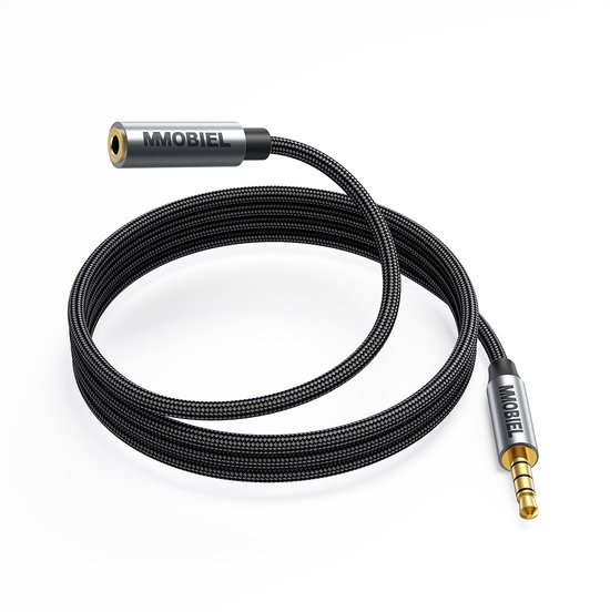 MMOBIEL 3.5mm Audio Male to Female Jack Aux Kabel - 4-Polige TRRS Jacks - Aux to Aux Verlengkabel - Audio en Microfoon Functie - Geschikt voor Headset, Laptop, Telefoon, Luidspreker, etc. - 1M