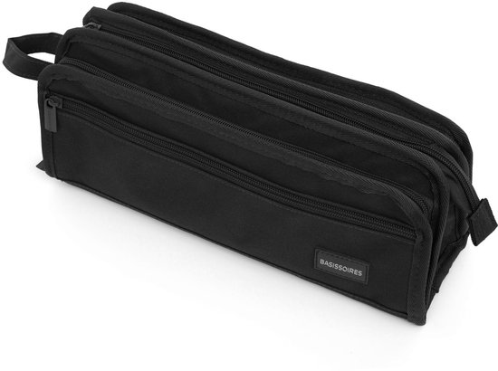 BASISSOIRES Etui High - Schooletui voor Jongens en Meisjes - Pennenetui voor Volwassenen - Make up tasje - Zwart - 31x14x10CM
