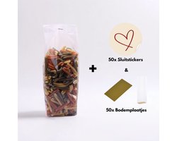 Product afbeelding van Yonico - Blokbodemzakjes Plastic Transparant - 80+50x250mm - 100% Polypropyleen - Recyclebaar - Uitdeelzakjes - Rechthoekige Blokbodem Zak - Incl. 50 sluitstickers + Bodemplaatjes - Voedsel Verpakking - 50 Stuks