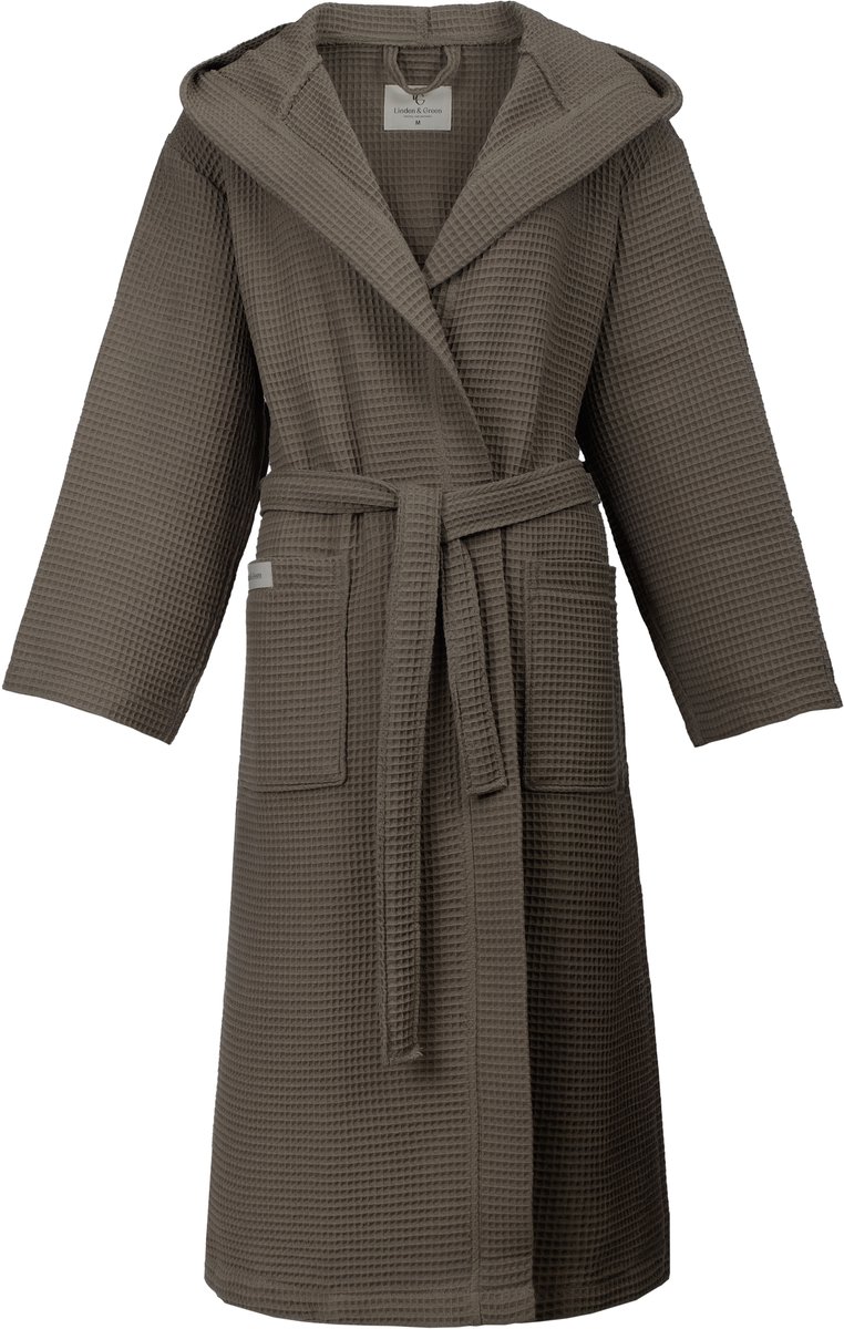 L&G - Unisex Sauna Badjas - 100% Katoen Badjas - S - Kaki - Katoen wafel - Wafel Badjas dames - badjas met capuchon dames - Badjas dames en heren - S