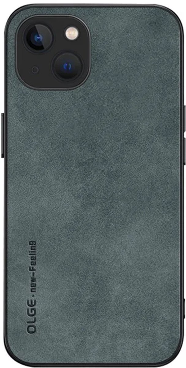 Cityhoesje - iPhone 15 Plus - Olge -Shockproof - Back Cover - PU Leather Coated - Backcase - Groen