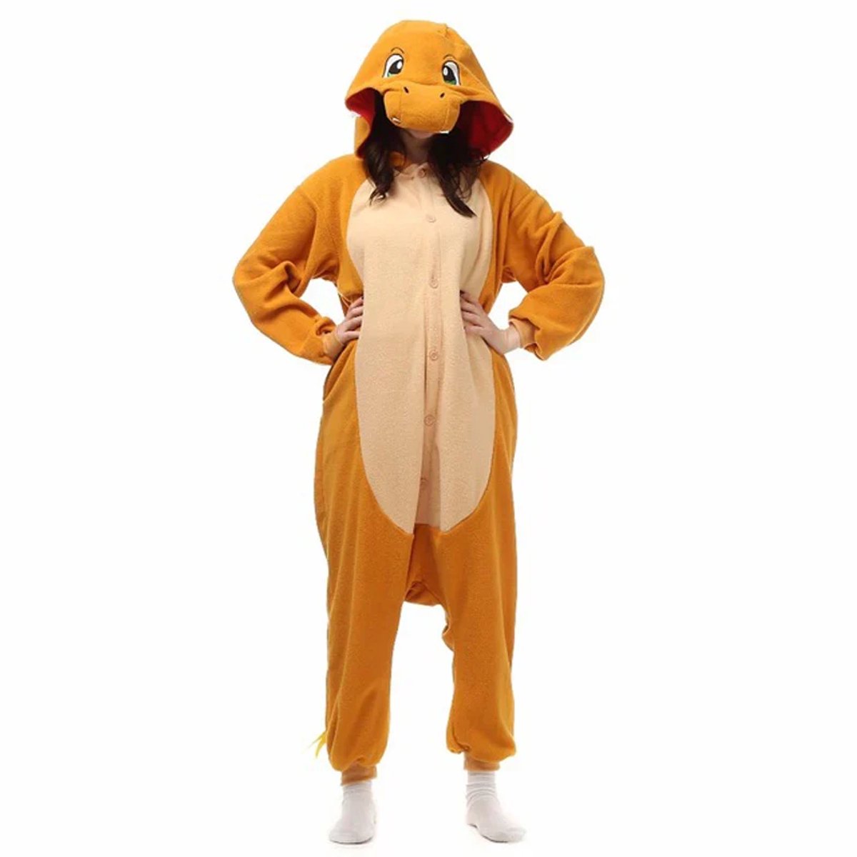 KrijgHonger - Draken Onesie - Oranje - Maat XL (175-185cm) - Poke kostuum - Voor Kinderen & Volwassenen - Verkleedkleding - Carnavalskleding - Kostuums - Pyjama - Onesies - Halloween - Carnaval - Huispak