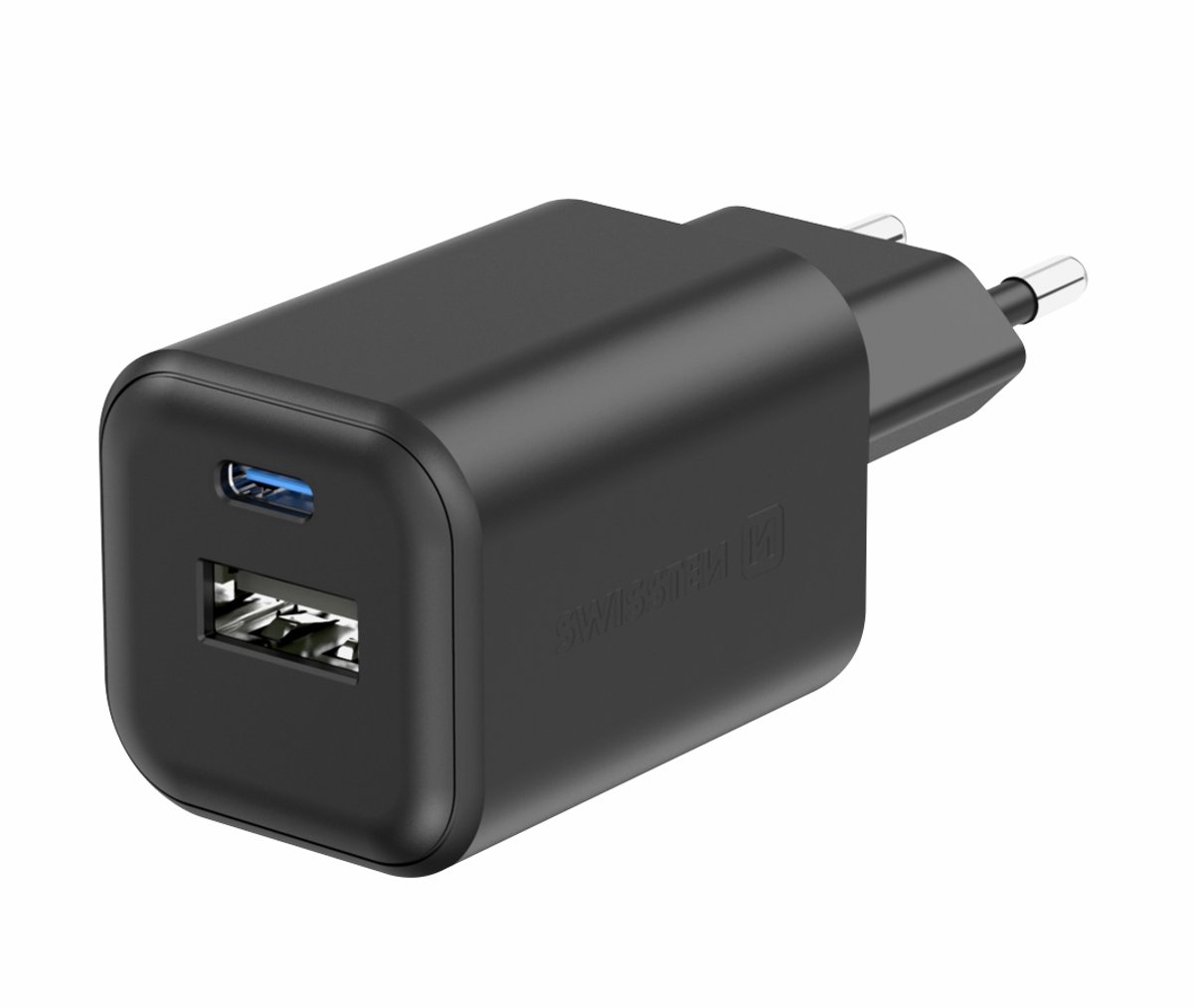 Snellader 45W GaN - USB-C PD & USB-A QC 3.0 - Dubbele poort - Reisadapter - Geschikt voor Samsung & Apple Smartphone, Tablet & Laptop - Zwart