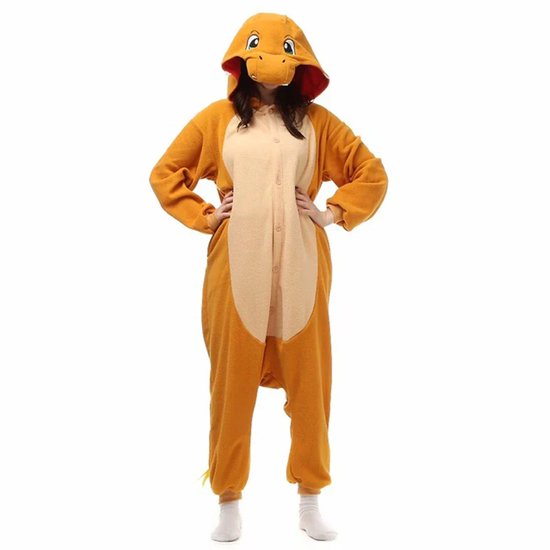 KrijgHonger - Draken Onesie - Oranje - Maat L (165-175cm) - Poke kostuum - Voor Kinderen & Volwassenen - Verkleedkleding - Carnavalskleding - Kostuums - Pyjama - Onesies - Halloween - Carnaval - Huispak