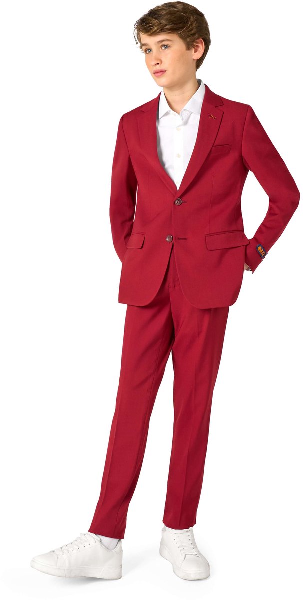 OppoSuits Daily Bright Burgundy - Casual Tiener Pak - Voor Bruiloften, Schoolfeesten en Casual Chic - Inclusief Pantalon en Blazer - Maat EU 158/164 - 14 Jaar