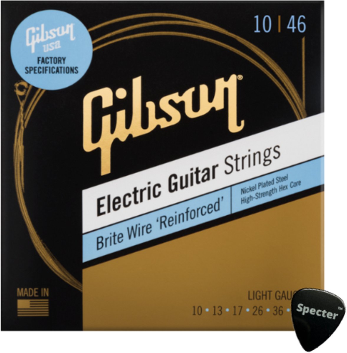 Gibson Nikkel Brite Wire Gitaarsnaren Elektrische Gitaar Light 10-46 + Specter Plectrum – Heldere Klank en Topkwaliteit
