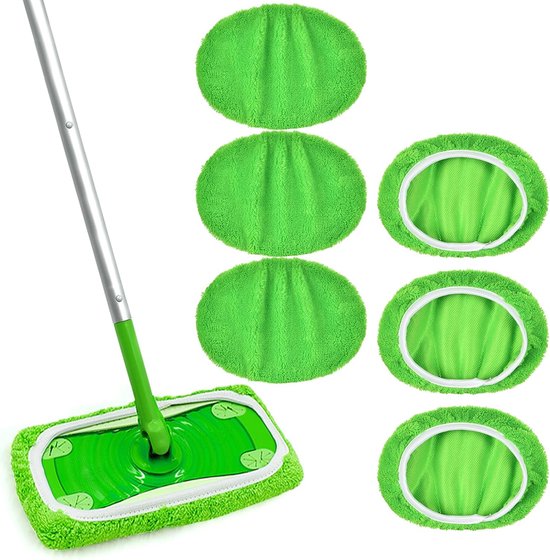 6 stuks herbruikbare vochtige vloerdoeken, compatibel met Swiffer vloerwisser, natte en droge mophoes voor het reinigen van houten vloeren of andere oppervlakken (groen, 25,4 x 11,5 cm