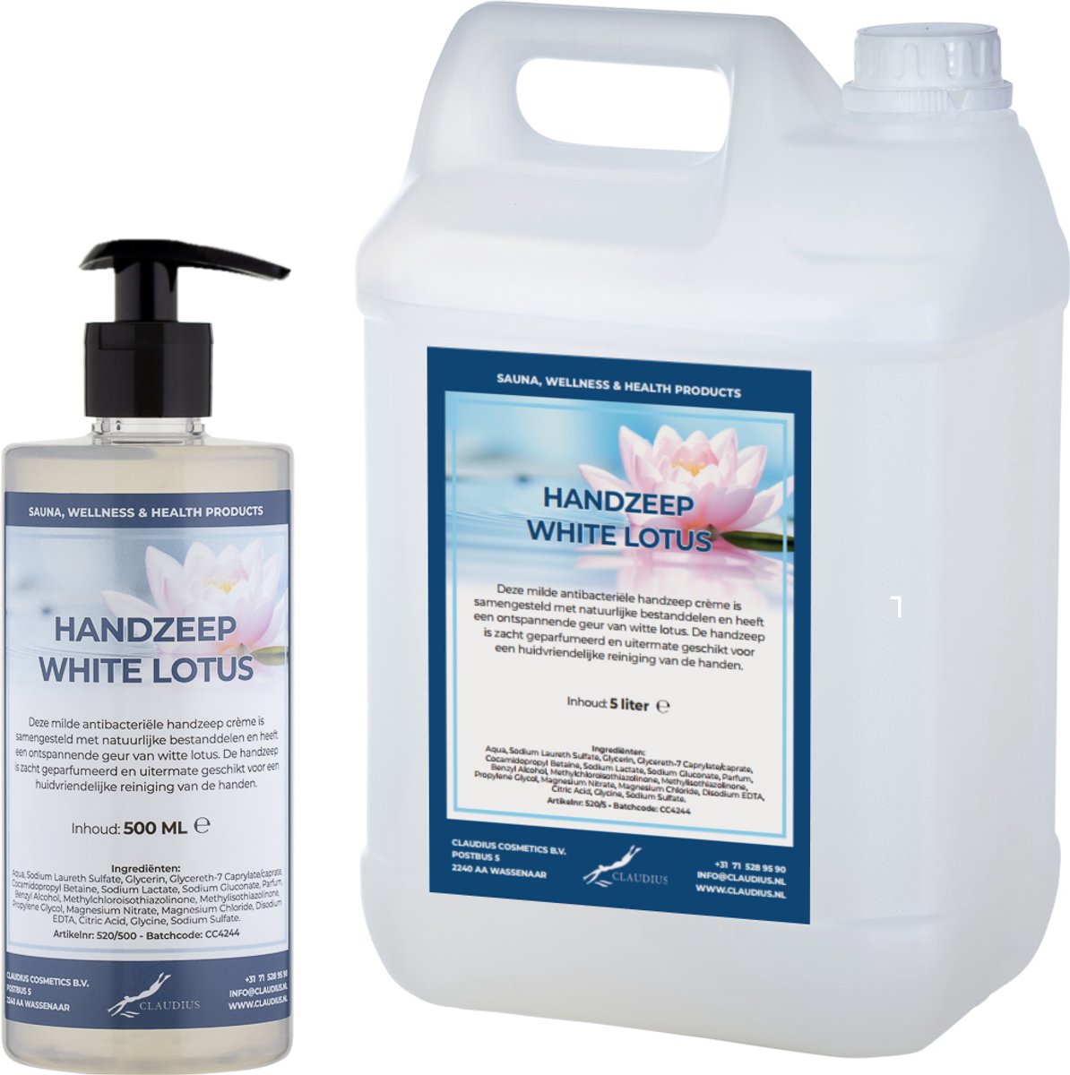 Handzeep White Lotus 500 ml met gratis pomp - hervulbaar + Jerrycan 5 liter navulling