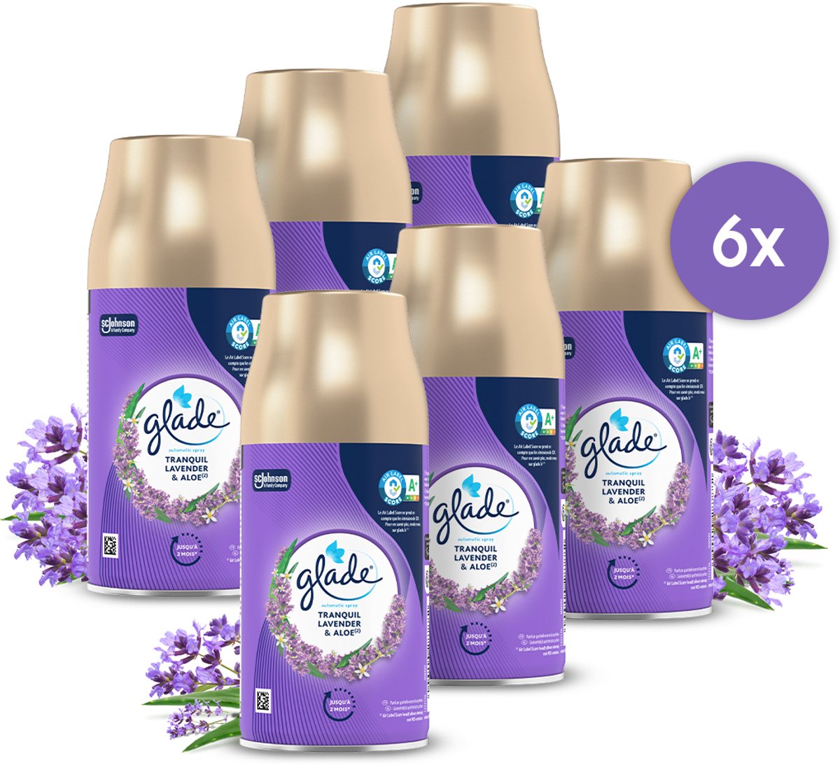 Goedkoopste Glade Automatic Spray - Tranquil Lavender & Aloe navullingen - Luchtverfrissers - 6 x 269ml