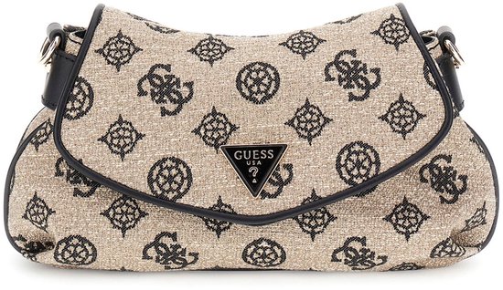 GUESS Sac à épaule Beyza Flap Shoulder Bag Black Logo Beige
