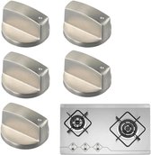 Ovenknoppen - 5 Stuks - 6 mm - Universele Knoppenset Voor Gaskookplaat - Knoppen Voor Kookplaat Gasfornuis En Oven - Voor Gasfornuis, Gas/Elektro Fornuis, Elektrische Oven, Inductie Fornuis, Gas Bbq, Kookplaat - Keukengereedschap - Zilver