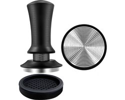Koffietamper - Tamper - 51 mm - koffiepers - espreKoffietamper - Tamper - 51 mm - koffiepers - espresso tamper - 304 RVS - Aluminium handsso tamper - 304 RVS - Aluminium handvat - Base Ripple - Schaalaanpassing - Voor cafés, koffieliefhebbers - Zwart