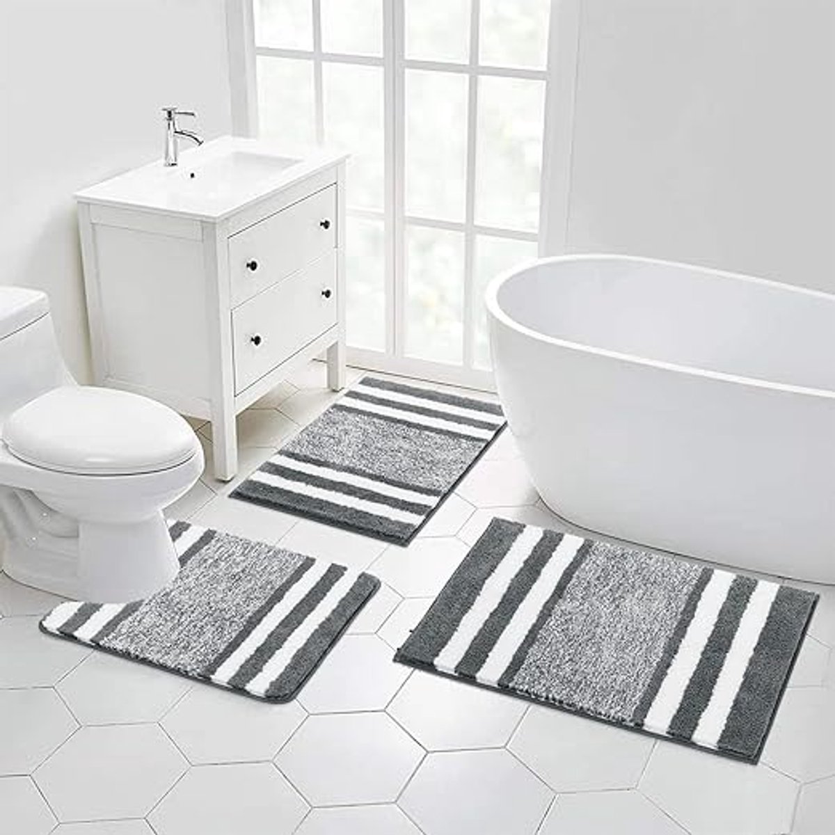 3 Stuks Luxe Badmat En Voetstuk Mat Set Super Zachte Microfiber Fluffy Badkamer Tapijt Machine Wasbaar Absorberende Douche Tapijten Voor Badkamer