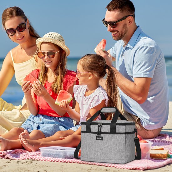TAN.TOMI Koeltas - 4 laags geïsoleerde - Lunchtas - Picknicktas - Slijtvast en duurzaam materiaal - Waterdicht en vuilafstotend - Grijs - 24L van TAN.TOMI — afbeelding 2
